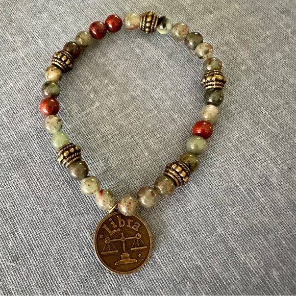 Bloodstone bracelet with bronze Libra charm. Natural agate beads. - Picture 3 of 5